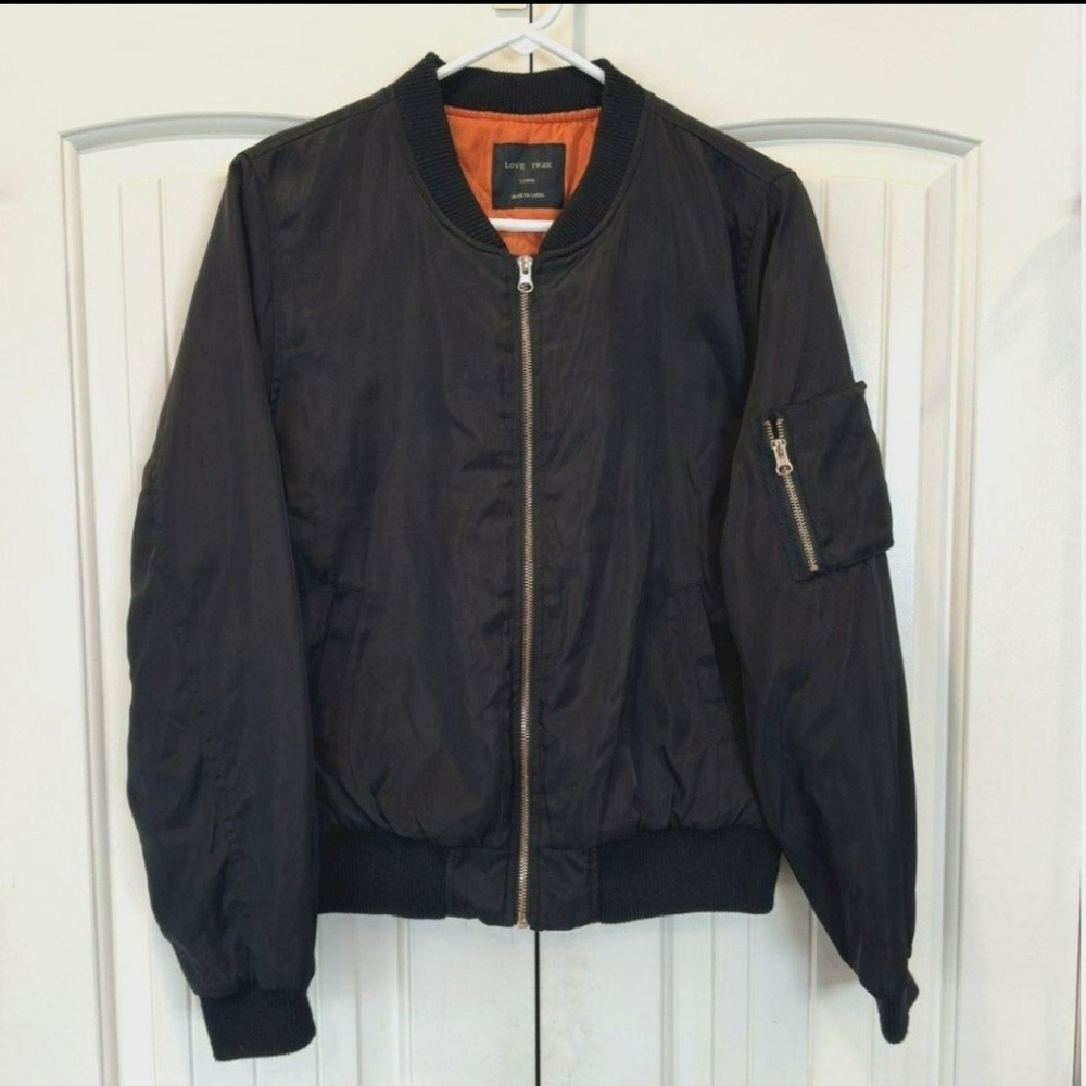 Women's Love Tree Black Bomber Jacket Size L